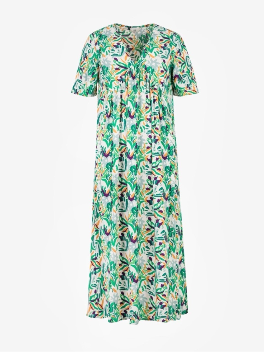 ANNA KAY Green Multi Botanical V‑Neck Short Sleeve Maxi Dress